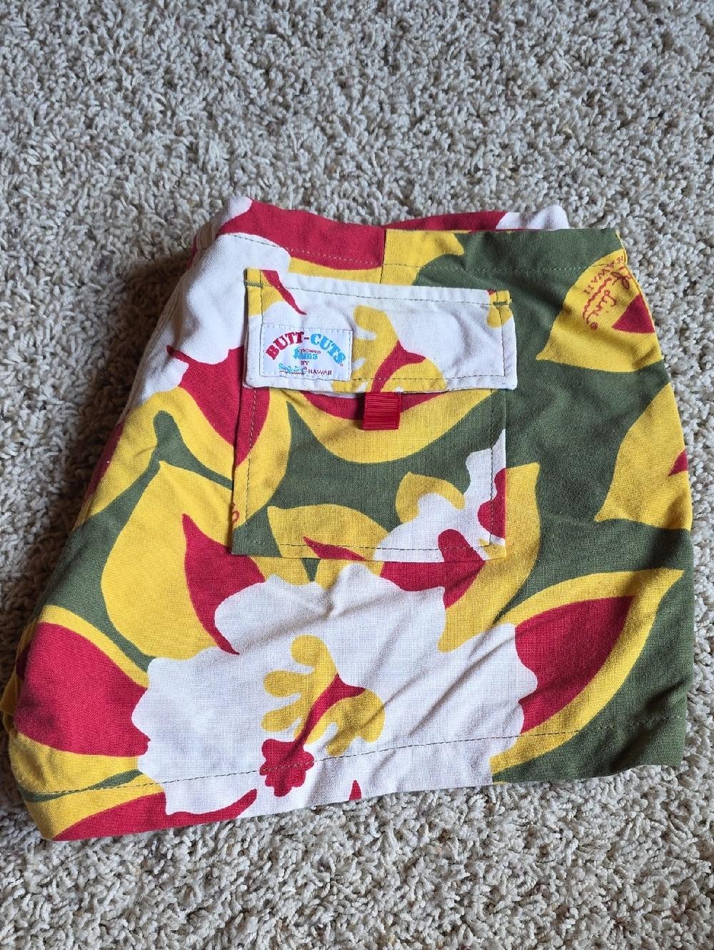 Butt-Cuts Tropical Print Shorts in Yellow, Olive & Red